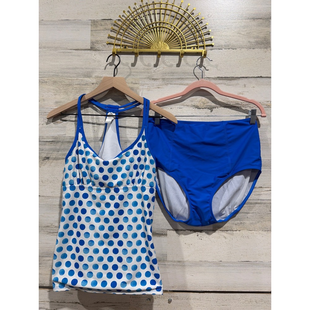 Lime Ricki Blue Polka Dot Tankini with Solid Royal Blue Bottoms